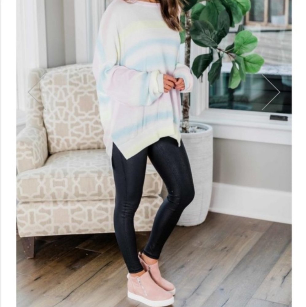 Pink Lilly All the Love You Need Rainbow Tie-dye Pull Over Sweater. S